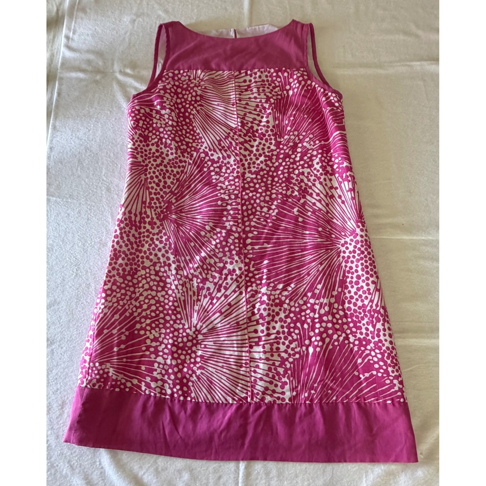 Doncaster Silk Blend Pink White Abstract Sunburst Shift Dress Womens Sleeveless